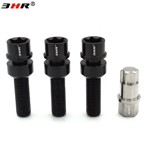 3HR Gr.5 titanium kekuatan tinggi anti-maling kepala torx roda hitam baut lug dengan kunci Titanium M14 * 1.5*45mm untuk Porsche