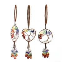Prix usine cristal naturel pierre arbre de vie porte-clés pendentif Chakra suspendu fil de cuivre Wrap voiture mur cintre maison déco