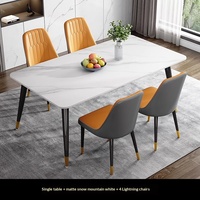 Ensemble de table à manger minimaliste moderne 5 pièces 160x80x75cm rectangulaire en bois massif brun avec chaises réglables en acier inoxydable 4 places