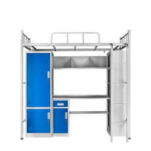 Cama Alta Moderna para Adultos con Escritorio y Armario, Muebles Metálicos para Apartamentos, Dormitorios u Hoteles en Habitaciones Pequeñas - Product Image 1
