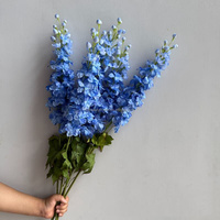 C201 Bunga Delphinium Tunggal Laris Manis, Bunga Sutra Biru Larkspur Tangkai Panjang, Dekorasi Vas Rumah DIY untuk Rangkaian Bunga Pernikahan