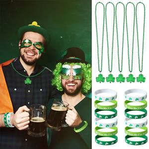 St. Patrick's Day vert trèfle collier de perles en caoutchouc bracelet ensemble trèfle <span class=keywords><strong>irlandais</strong></span> carnaval fête faveurs enfants adultes accessoires - Product Image 1