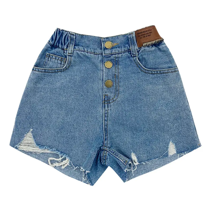 2021 New Summer Fashion Big Girl Distressed Denim Shorts Children Girl Washed Blue Jean shorts für 4-15 Years