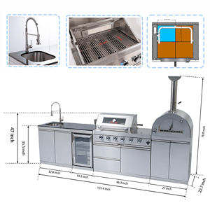 Ensemble de cuisine extérieure avec <span class=keywords><strong>barbecue</strong></span> au gaz, îlot avec <span class=keywords><strong>grand</strong></span> four à pizza, évier, réfrigérateur, entrepôt américain - Product Image 2