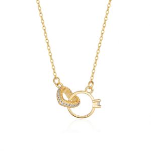 Women's Stainless Steel 18K Gold Electroplated Heart-Shaped Love <b>Necklace</b> Interlocking <b>Ring</b> <b>Necklace</b> Heart Double <b>Ring</b> <b>Necklace</b> - Product Image 2