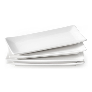 Plato de servir rectangular Blanco japonés, Juego de 4 platos de servir para pasteles de Sushi, postres, platos de cena de porcelana para <span class=keywords><strong>Restau</strong></span> de 25,4 cm - Product Image 1