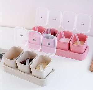 4 Stück Set Kunststoff deckel Gewürz box Gewürz box Kunststoff Küchen bedarf Gewürz regal Salz Pfeffer Vorrats behälter - Product Image 5