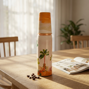 Bouteille d'eau en cuivre pur authentique imprimée 950 ml avec 1 gobelet 250 ml Ensemble de bouteille et de gobelet design pour la maison et le bureau - Product Image 1