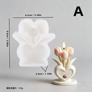 Tulip Heart Shaped Scented <b>Candle</b> Silicone <b>Mold</b> 3D Flower Basket Plaster Ornament Home Decoration <b>Mold</b> For DIY <b>Candle</b> Making - Product Image 3