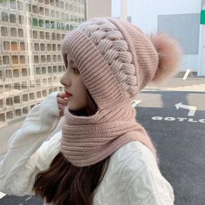 <span class=keywords><strong>Bonnet</strong></span> et Écharpe 2-en-1 Hiver Chaud avec <span class=keywords><strong>Pompon</strong></span>, Tricoté Épais, <span class=keywords><strong>Bonnet</strong></span> au Crochet, Casquette de Ski Extérieur pour Femme - Product Image 2