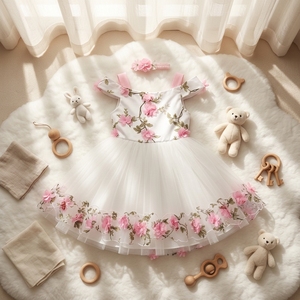 Nuovo Vestito Estivo Formale per Bambine, Lungo con Stampa Floreale, Traspirante, Stile Principessa - Product Image 2