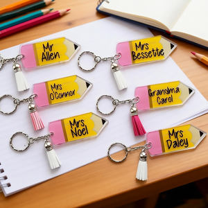 Llaveros de plástico personalizados llavero de dibujos animados anime encanto logotipo personalizado regalo del Día del maestro acrílico lápiz llavero con borla - Product Image 4