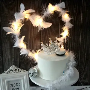 New Led Light Feather Cake Toppers Cupcake Baking Dessert Decorations Valentine's Day Birthday Wedding Party Cake Topper