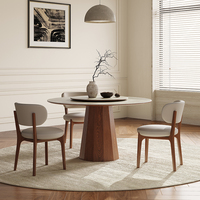 Purely Feel French Vintage Massivholz runder Tisch Nordisch modernes einfaches Zuhause mit Plattenspieler Nussbaum Farbe matt Rock Board Tisch