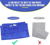 Serviette de sport en microfibre polyester/nylon personnalisée en usine avec poche zippée, forme rectangulaire, pour l'entraînement en salle de sport, fabriquée en Chine