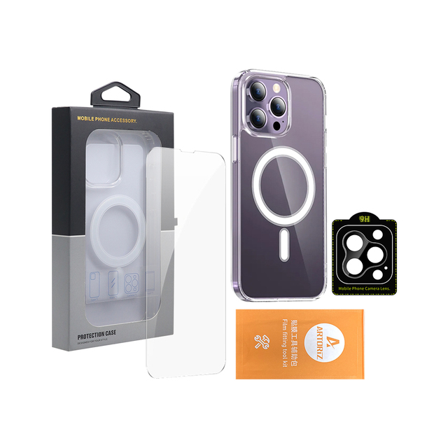 Wholesale OEM 3 in 1 Mobile Phone Accessories Glass Camera Lens Screen Protector Clear Phone Case for iPhone 15 14 13 Pro Max