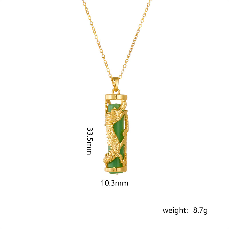 18k Gold Plated Dragon Phoenix Pendant Necklace with Jade