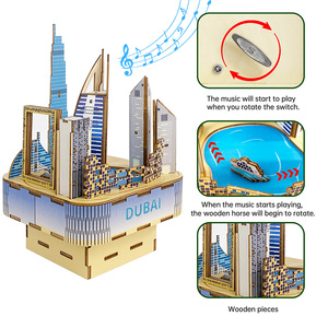 Boîte à musique mécanique en bois 3D DIY de Dubaï avec <span class=keywords><strong>bateau</strong></span> de croisière rotatif, jouet de construction STEM à remonter, cadeau pour adultes et adolescents - Product Image 5