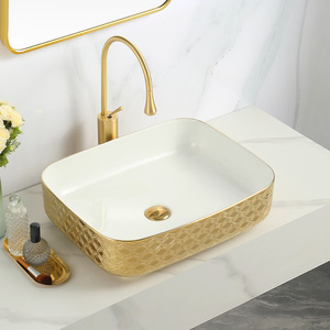 Lavabo de Porcelana de Lujo para Hotel, Rectangular, con Detalles en Dorado, para Colocar <span class=keywords><strong>Sobre</strong></span> la <span class=keywords><strong>Encimera</strong></span>, Lavabo <span class=keywords><strong>Cuadrado</strong></span> - Product Image 6