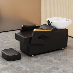 Lit de spa moderne noir avec bac à shampoing en cuir synthétique écologique et repose-pieds amovible pour salons de coiffure - Product Image 2
