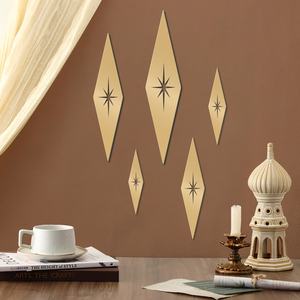 5 pièces de décorations murales en métal doré, style rétro moderne, en forme de losange, motif étoile, décorations murales élégantes médiéval-modernes - Product Image 2