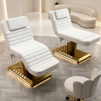 Lit de beauté électrique de luxe à 3 moteurs, lit de massage facial réglable avec base dorée LED pour salon