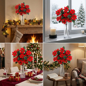 Bouquet de poinsettias artificiels 30cm-100cm, fleurs en soie, décoration de Noël, branches, décoration de la maison pour les fêtes - Product Image 4