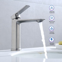Robinet Mitigeur Carré Gris Anthracite en Alliage de Zinc Poli pour Lavabo de Salle de Bain, Monocommande, à Poser, avec Aérateur Nid d'Abeille et Capteur Tactile, Design Moderne