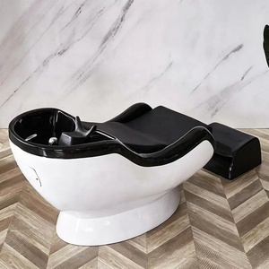 Fauteuil de lavage moderne en fibre de verre pour salon de coiffure, noir et blanc, mobilier de studio de beauté - Product Image 2