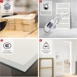 36 pouces. X 84 pouces. <span class=keywords><strong>Porte</strong></span> <span class=keywords><strong>coulissante</strong></span> de grange en verre trempé avec rail caché en aluminium miroir, 5 lumières égales avec verre dépoli - Product Image 4