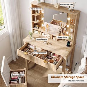 SENYU - Tocador Moderno de Madera con Espejo LED, 31.4x54.4x15.6 Pulgadas, Cajones de Almacenamiento, para Dormitorio - Product Image 1