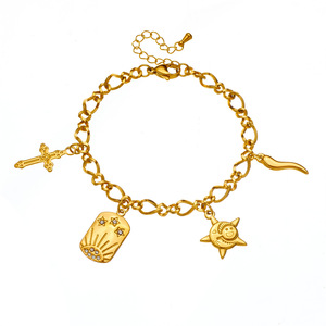 Fine Charm Bracelet Gold Plated Cross Sun Starfish Pendant For Women Everyday Wear Stainless Steel Jewelry B1638 - Product Image 5