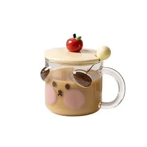 Best Selling Relief Craft Glass Cup Mug Making Embossed Pig Mug Water Cup With Lid cartoon glass cup