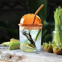 Gobelet en verre ambré côtelé de style origami à large bouche Gobelet Boba réutilisable pour pot de boisson au thé à bulles avec couvercle et paille
