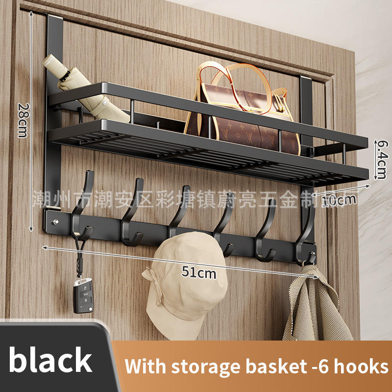 Door hook + shelf [black 6 hooks]