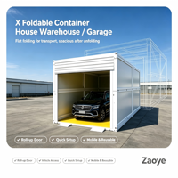 Maison conteneur pliable préfabriquée X avec porte enroulable pour atelier, entrepôt, parking extérieur