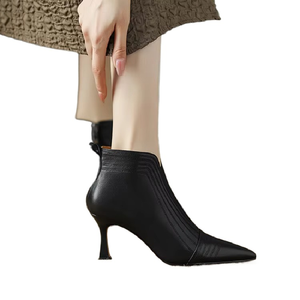 Cialisa, <span class=keywords><strong>botines</strong></span> elegantes de cuero genuino Beige maduro <span class=keywords><strong>para</strong></span> <span class=keywords><strong>mujer</strong></span>, botas negras cortas con cremallera ligera <span class=keywords><strong>para</strong></span> otoño e invierno, tacones altos - Product Image 5