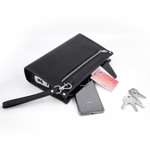 Cartera de mano larga de cuero genuino para hombre, con cremallera, de lujo, organizador de documentos, con correa para la muñeca y bloqueo RFID - Product Image 4