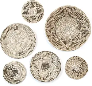 Naturale Seagrass Tessuto di Cestino Muro Set di 6 di Grandi Dimensioni Cesti Appesi Rotondo Boho Iuta Cestino Muro Decor Per Unico di Arte Della Parete