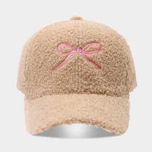 Gorra de Béisbol de Moda para Mujer, Otoño Invierno, Cálida, de Terciopelo, con Lazo Bordado y Peluche - Product Image 3