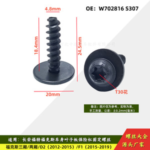 Vis de fixation pour pare-chocs et garde-boue Ford Focus W702816S307 en acier, tête fleurie T30, pièces de réparation - Product Image 3