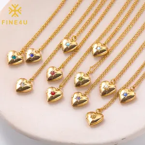 Saint Valentin Bijoux Cadeau Femmes Mode Plaqué Or Photo Médaillon Zircon Coeur Pierre De Naissance Collier