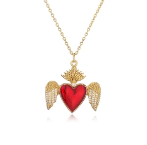 Collana Trendy con Ciondolo a Cuore d'Angelo, Placcata in Oro 18K, con Pietre CZ e Perline in Rame per Donne e Madri - Product Image 4
