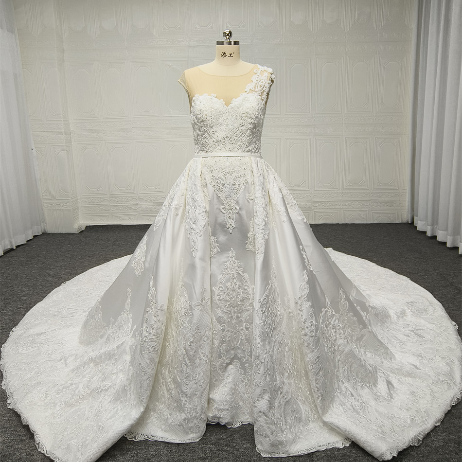 Shop Online Ivory Silk Satin Wedding Dress Detachable Train Design |  Alibaba.com