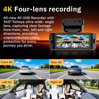 Mini caméra embarquée 4 canaux A10Pro 4K, 4 caméras (avant, gauche, droite, arrière), enregistreur de conduite, WiFi, GPS, vision nocturne super performante, pour voiture