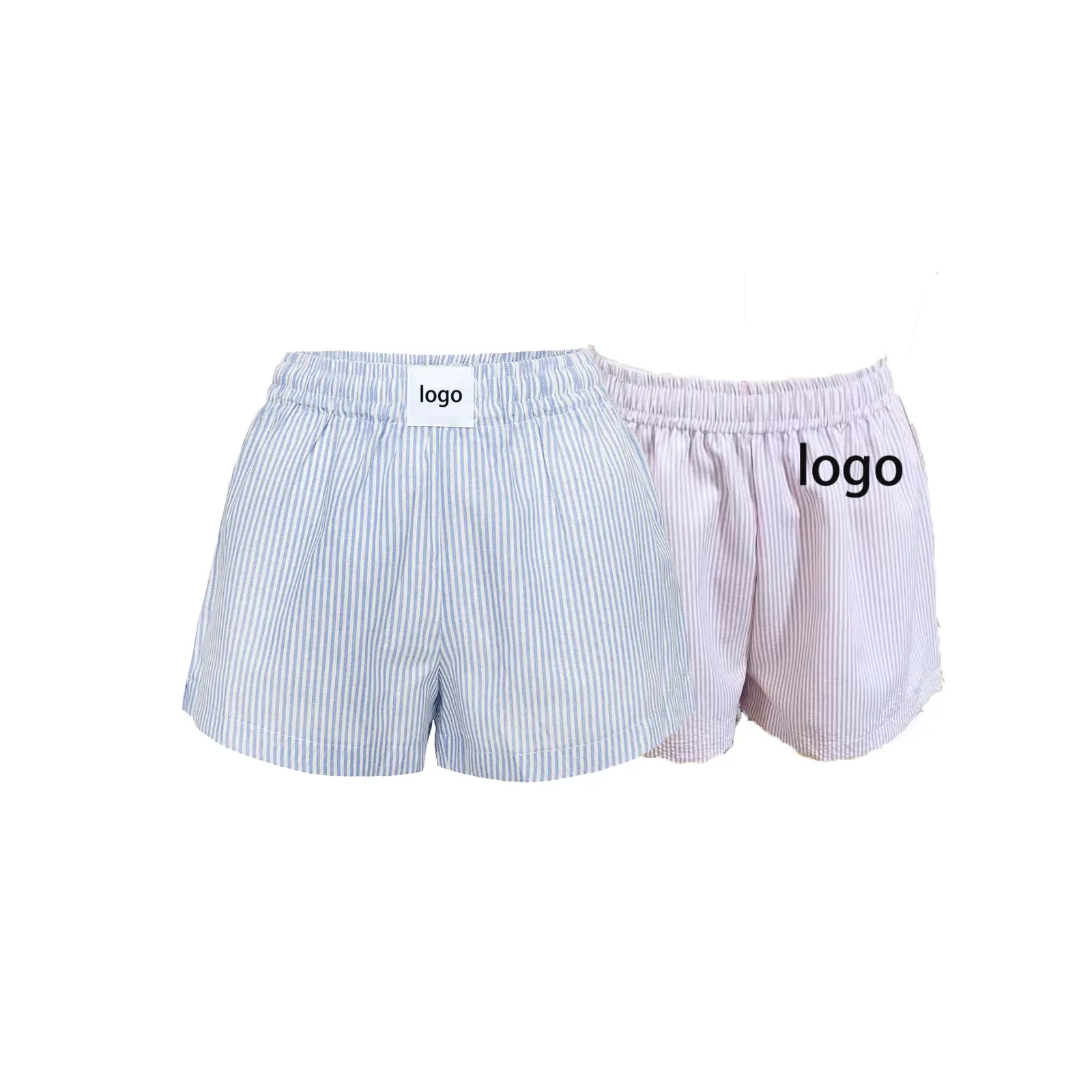 Shorts de cintura elástica de verão de alta qualidade 150 g de poliéster respirável em dois tons listrado logotipo personalizado shorts unissex de 3 pontos