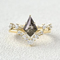 Bague de fiançailles en argent sterling 925 plaqué or rose, sertie de 6 griffes, avec quartz naturel véritable rutilé noir taille cerf-volant
