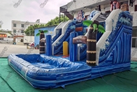 Toboggan aquatique gonflable double pour fête pirate, toboggan aquatique gonflable commercial avec piscine