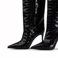 Bottes pointues de luxe personnalisées en cuir croco imperméables pour femmes, faites à la main, de haute qualité, à hauteur du genou, à talons aiguilles