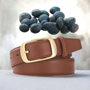 Men's Luxury Custom Design High Fashion Business <b>Jeans</b> Pure Cowhide Leather Alloy Custom Logo Casual Style Floral Waistband Pin - Product Image 3